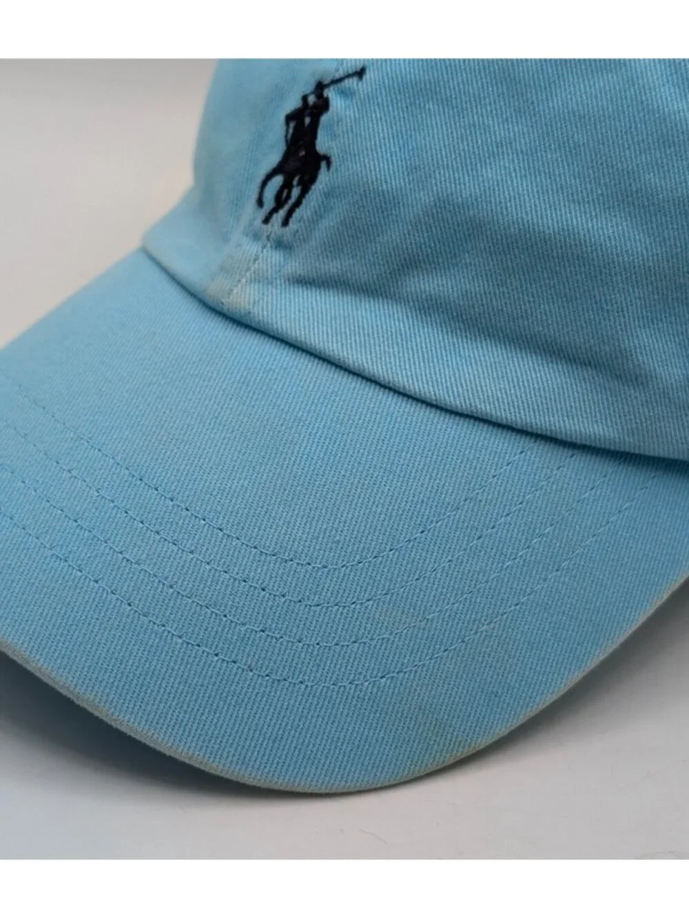 Vintage Polo Ralph Lauren Hat Light Blue Pony Logo Leather Strap Y2K Nautical